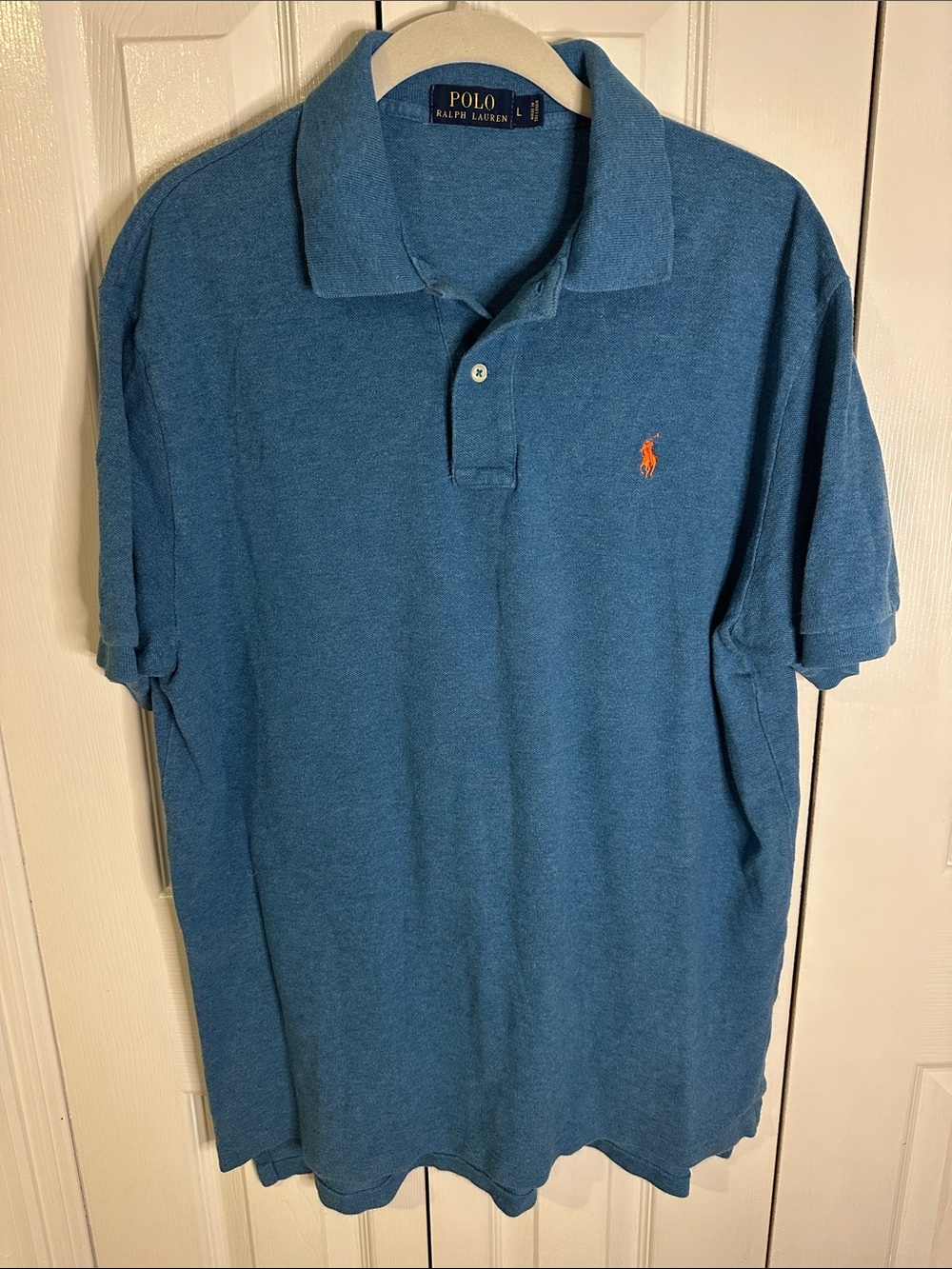 Polo by Ralph Lauren Teal Blue Polo with Orange Pony Logo | L